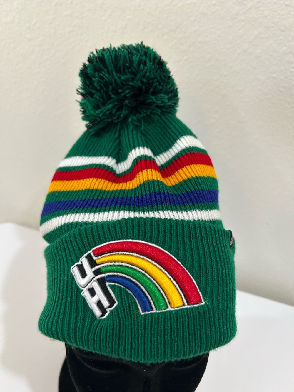 Zephyr University of Hawaii Green Pom-Pom Beanie with Rainbow Patch Logo, OS
